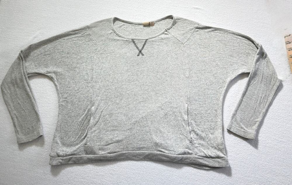 Roxy Womens Sweater Medium Heather Grey Long Sleeve Dolman Knit Pullover Pocket